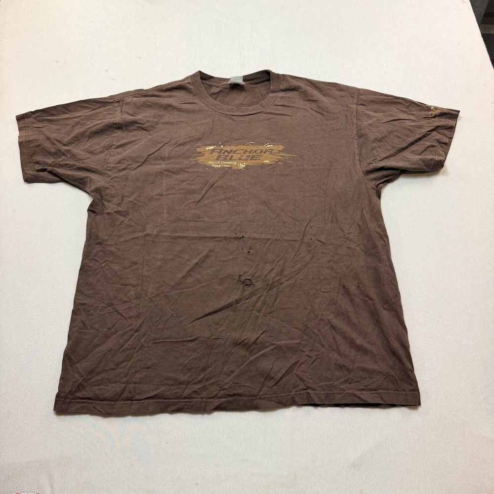 Anchor Blue T Shirt Mens 2XL Brown Fair Distressed Graphic Logo Y2K Skater Tee